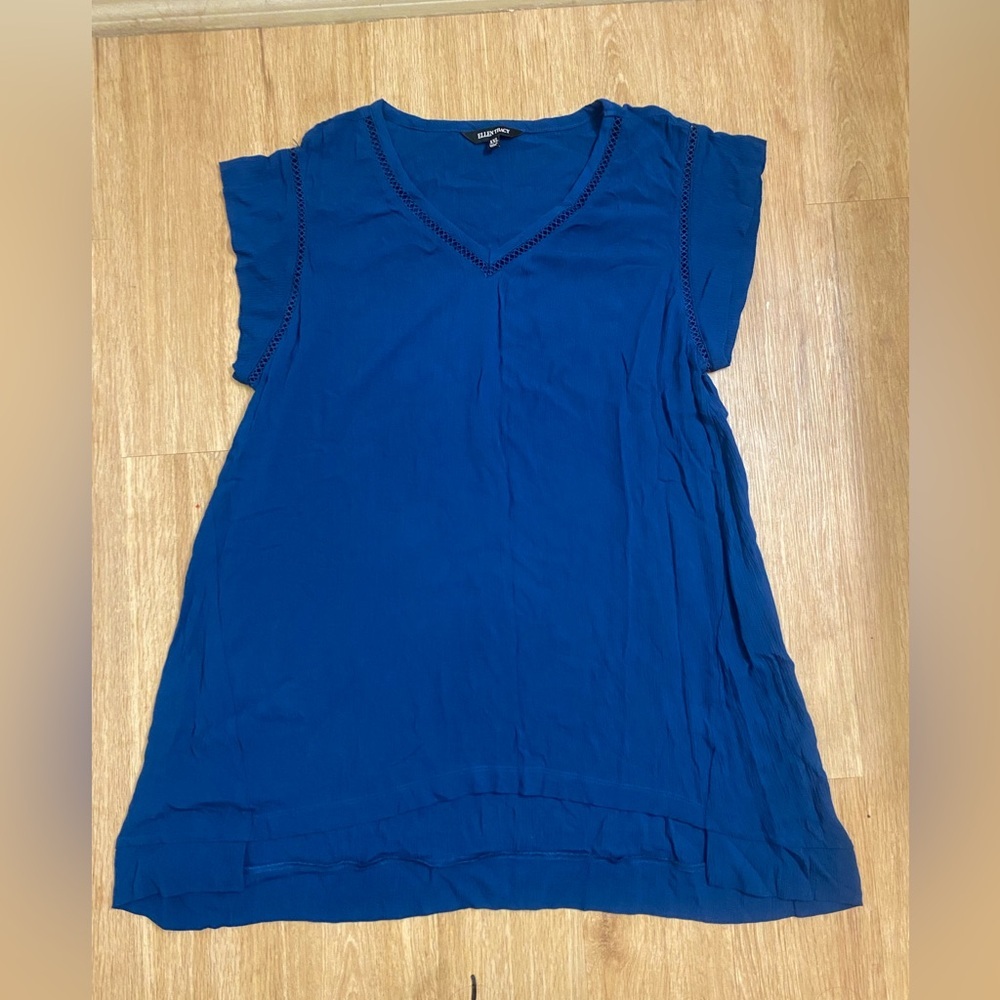 Ellen Tracy Deep Blue V-Neck Blouse